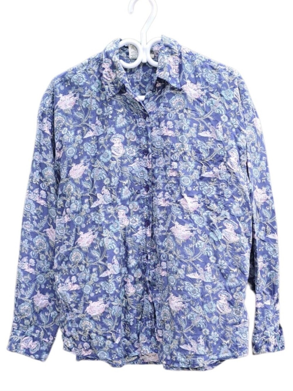 Women's Floral Button-Down Shirt in Blue. Silk